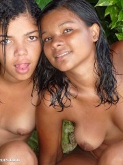 Lustful tropical teens posing naked on amateur camera in the jungle