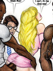 Cartoon blonde cutie in short pink dress gets ass fucked right in front of her hubby.